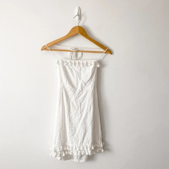 Princess Polly Fiorella Pom Pom Fringe Mini Dress White Size 10 - Picture 4 of 8